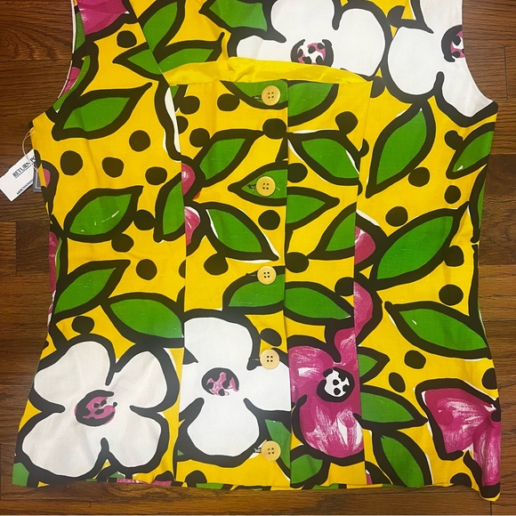 vintage adrienne vittadini sleeveless button up floral linen & silk blouse 6 - Picture 3 of 7